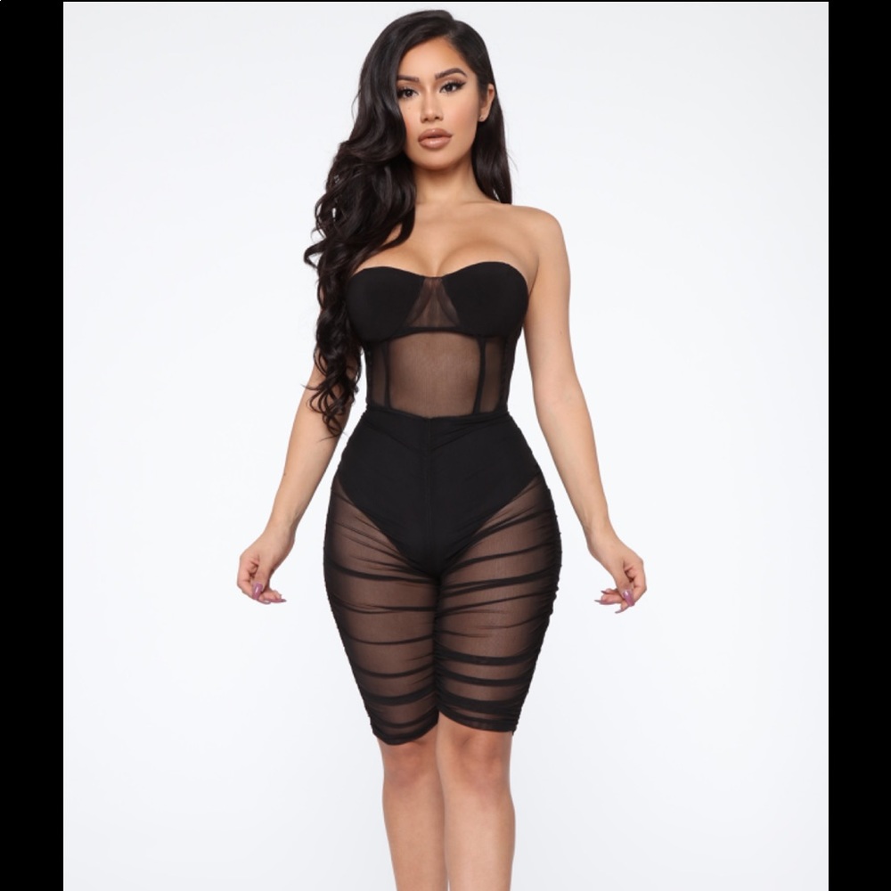 Exposed Ruched Set - Black - XL